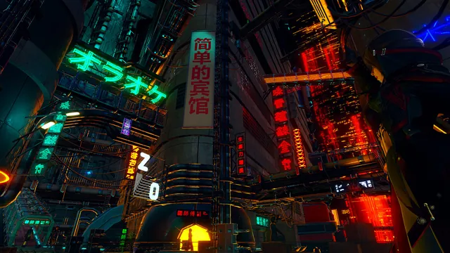 虚拟世界中的霓虹城市街景